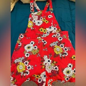 ModCloth red Floral Overalls - size 12 nwot